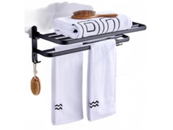 Toallero de pared de aluminio negro con gancho para toalla y accesorios de ducha | Toallero Gusshious