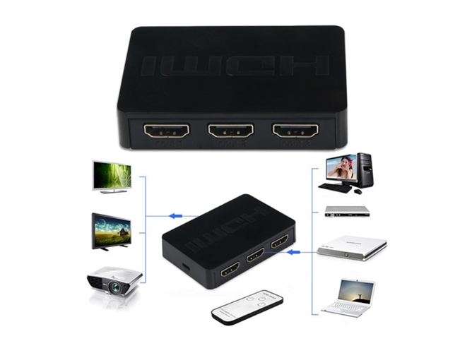 Switch Hub HDMI 3 para 1 con Mando