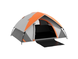 Tienda de campaña para 2 personas con ventana, mosquitera y ganchos - Poliéster gris/naranja