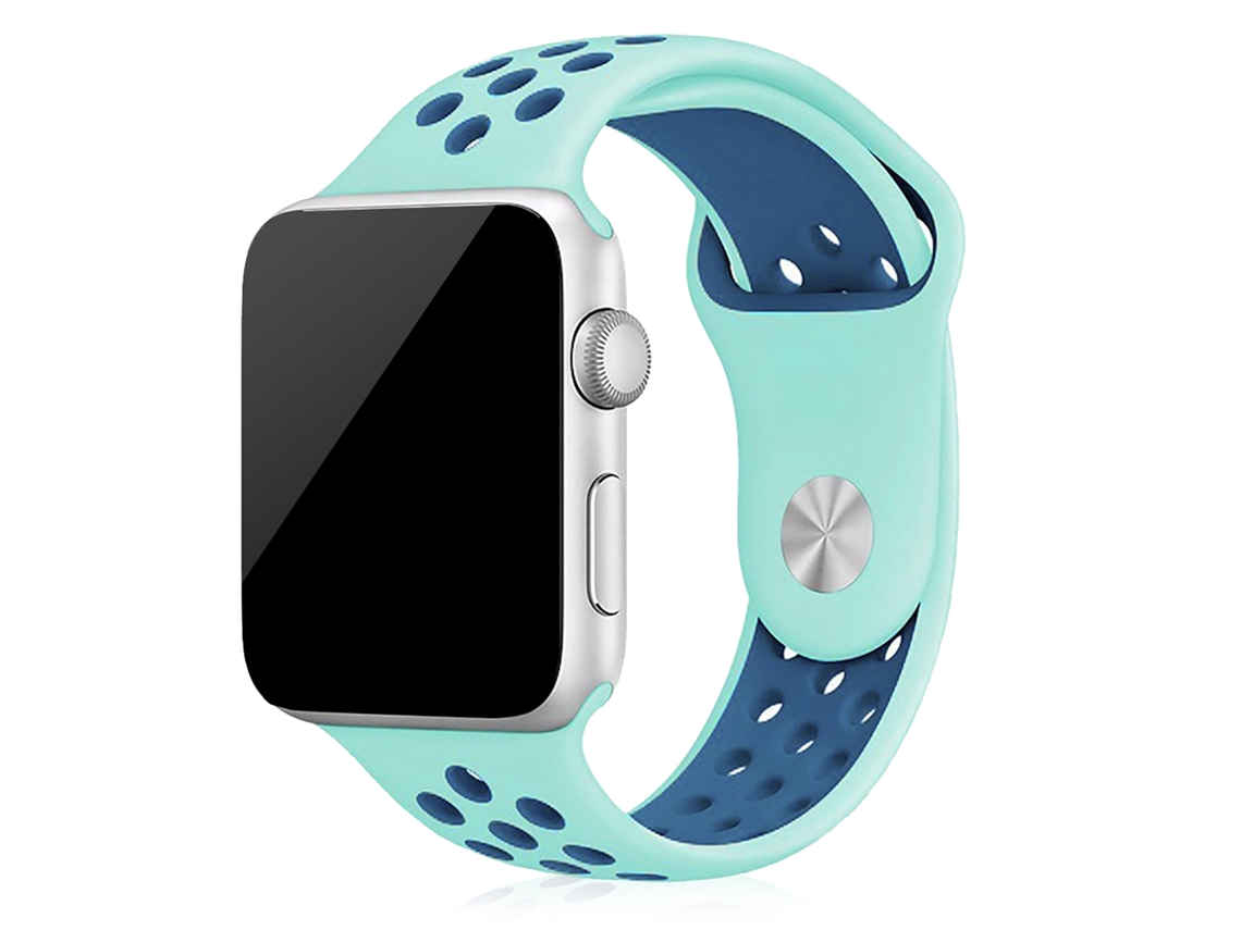 Correa deportiva de silicona compatible con Apple Watch de 42/44/45/49 mm. Talla S/M. 20 x 2 x 0,2 cm. Color verde aguamarina.