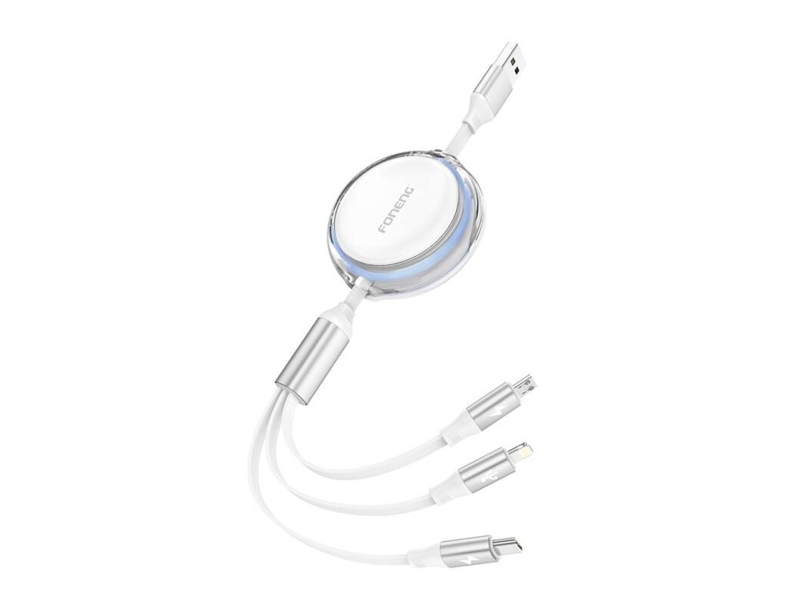 Cable Foneng X113 3 en 1 de 1,1 m, color blanco
