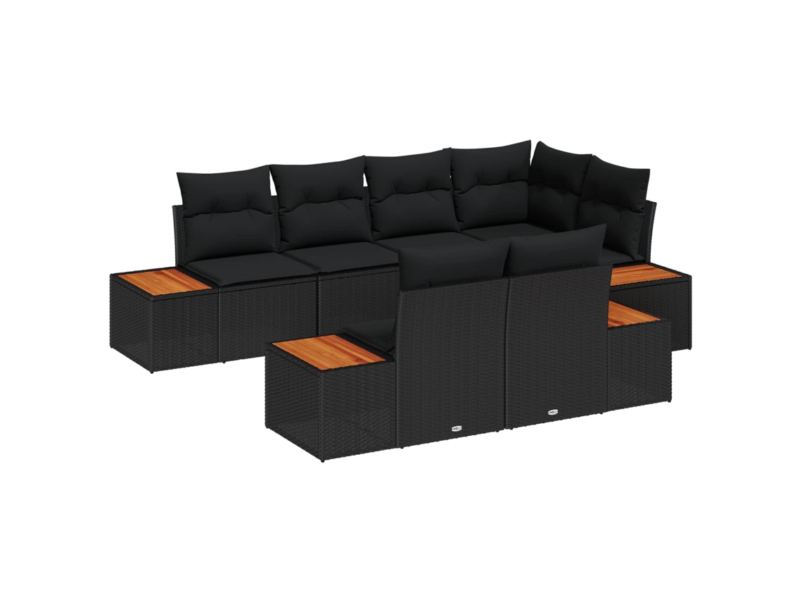 Maison Exclusive - Conjunto de sofá de jardín de poliratán negro de 7 piezas con cojines