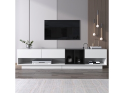Mueble De Tv Blanco Y Negro Brillante, 190x40x42 Cm, 3 Cajones, 2 Nichos Abiertos, Diseño Moderno Color Block