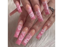 Uñas Postizas Rosas Con Diseño De Corazón, Varios Tamaños, Para Fiestas Y Regalos.