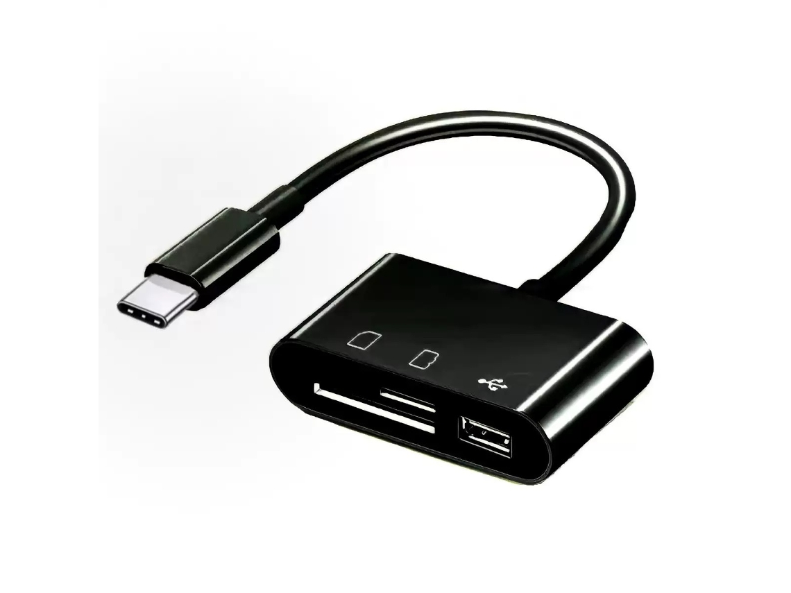 Lector De Tarjetas Usb Tipo C 3 En 1 De Color Negro, Lector De Tarjetas Usb Sd Tf De Uso General, Conexión Estable Y Gran Durabilidad.