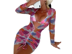 Elegante conjunto de bikini de playa de 2 piezas con mangas largas y malla transparente.
