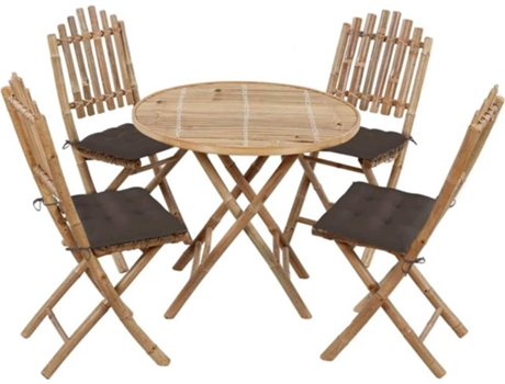 Conjunto 5 de comedor de jardín plegable VIDAXL con cojines bambú