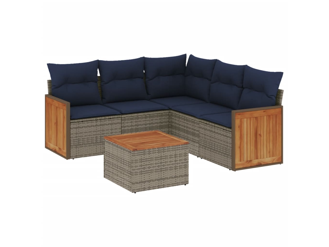 Conjunto de sofás de jardín, 6 piezas, cojines, ratán gris. EXCLUSIVO DE MAISON.