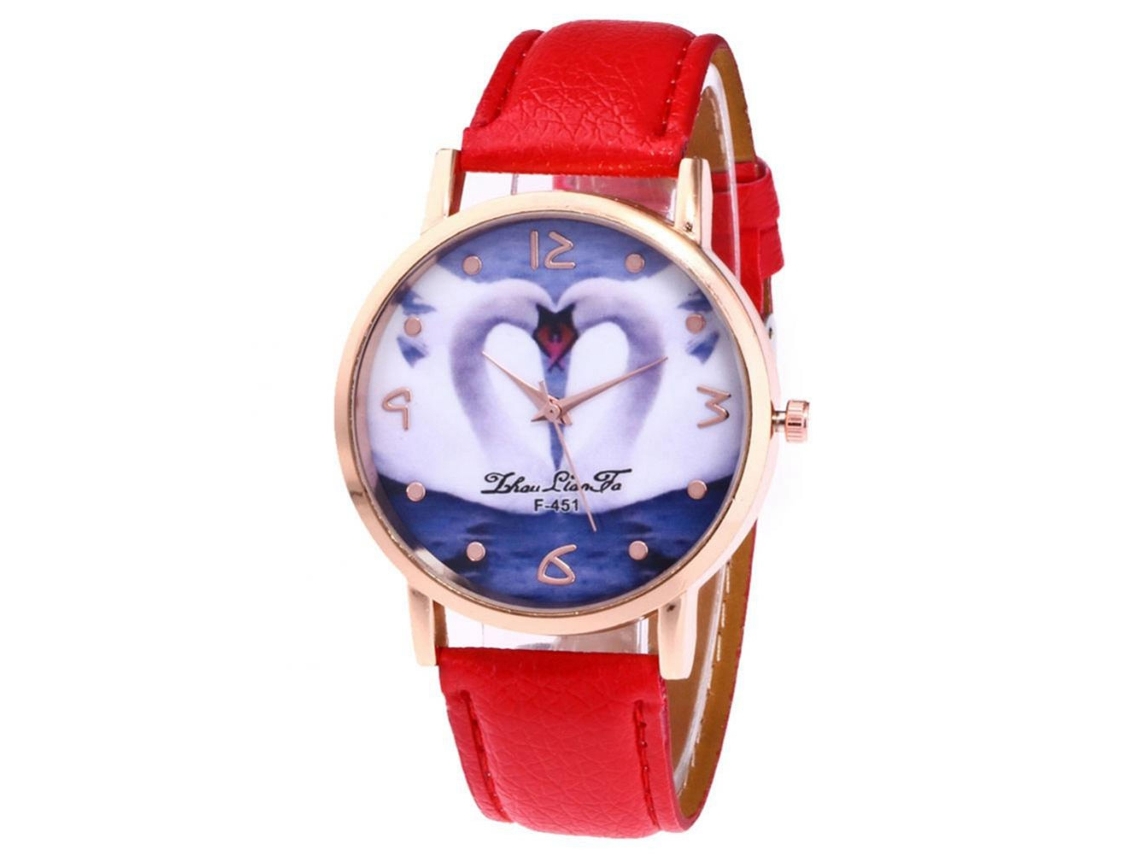 Reloj De Pareja De Aleación Con Patrón De Cisne Elegante Zhoulianfa F-451 Rojo