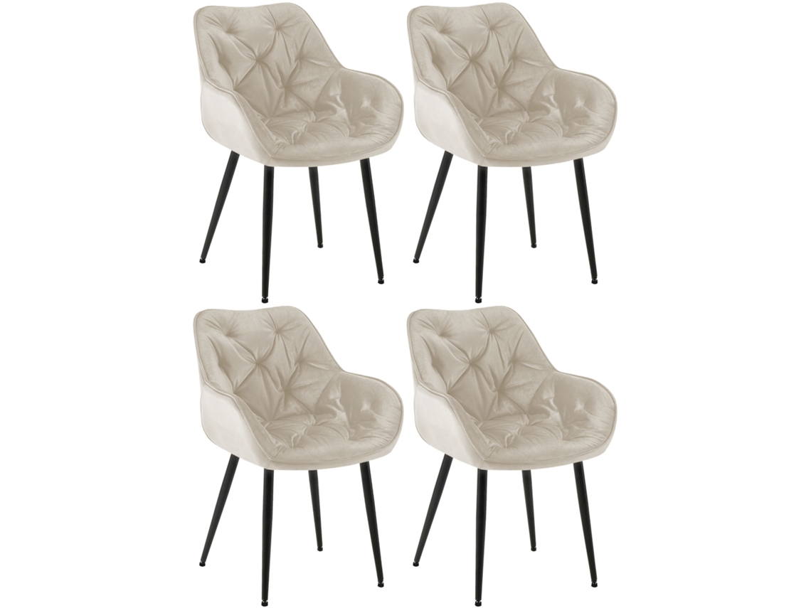 Juego de 4 sillas Tanna de terciopelo crema CLP