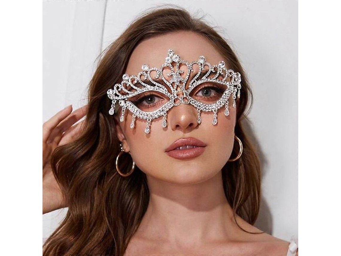 Máscara De Fiesta Con Diamantes De Imitación - Accesorio De Joyería De Mascarada Para Mujer Para Bailes, Fiestas Y Halloween.