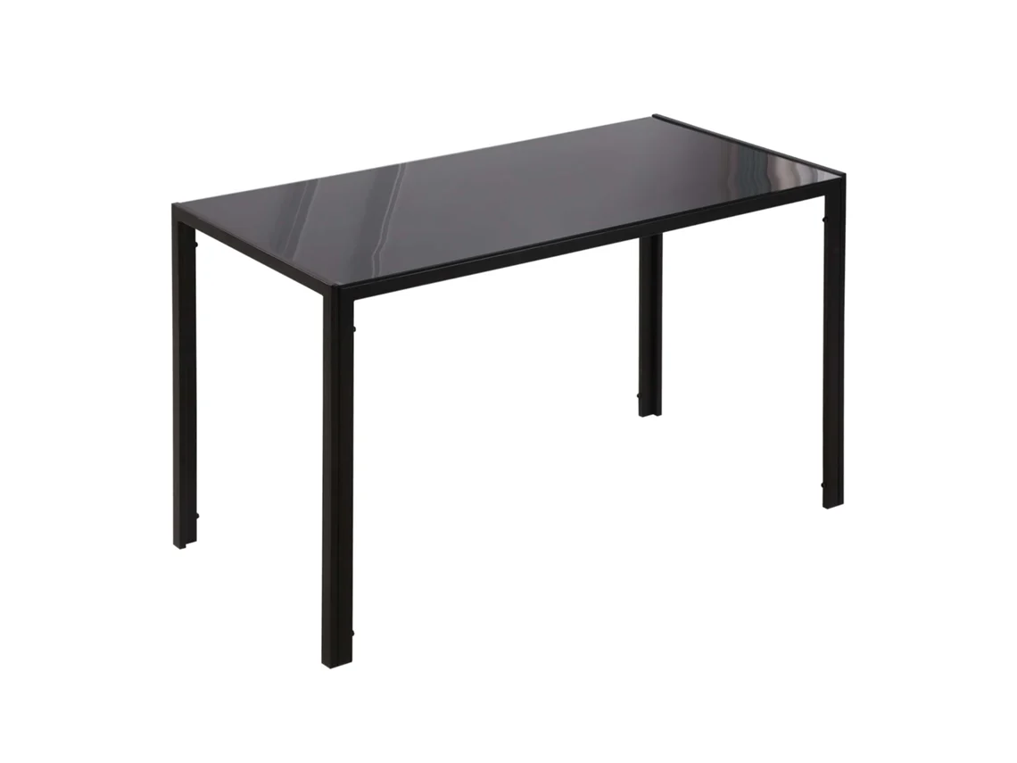 Mesa De Cocina Con Tablero De Cristal, Para 4-6 Personas, Patas De Metal, Tamaño Moderno, 120x60x75cm, Color Negro.
