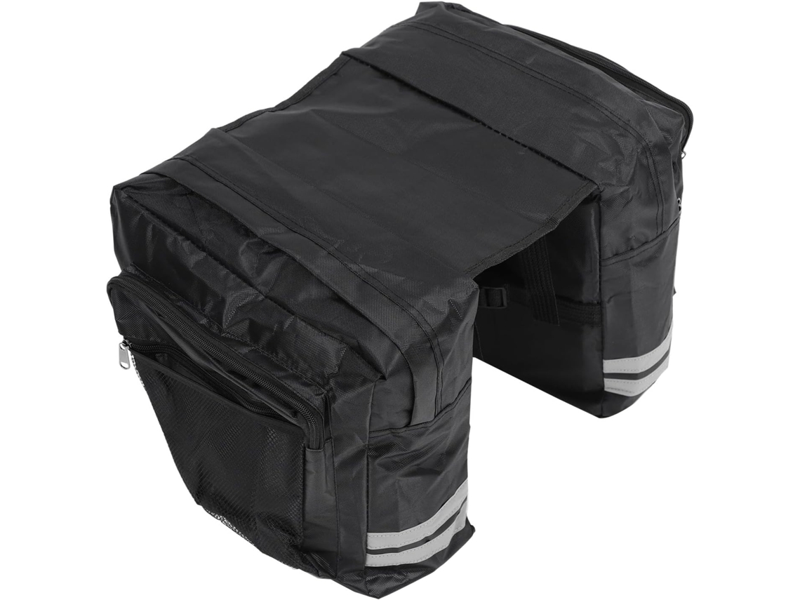 Alforja trasera doble para portabicicletas en PVC negro.