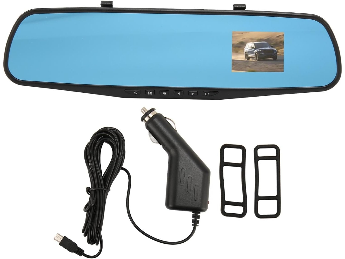 Espejo Retrovisor Gran Angular 1080p Y Cámara De Respaldo Con Grabadora