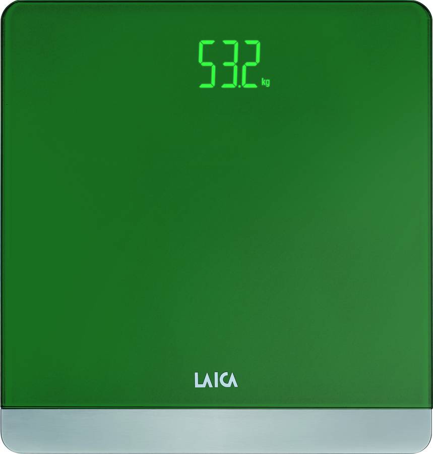 Báscula De Baño laica digital ps1057 color verde diseño elegante en vidrio y metal peso 180 kg. con display