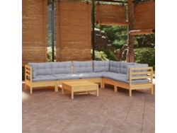 7 Piezas Conjunto Lounge De Jardim Almofadões Cinza Pinho Maciço Dkd Decoración Del Hogar