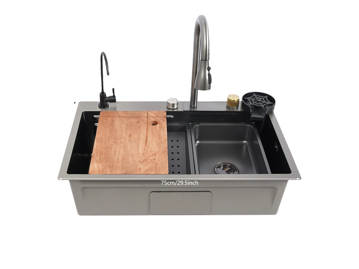 Fregadero de cocina de un solo seno, acero inoxidable 304 duradero, cuatro modos de salida, 75 cm OEM
