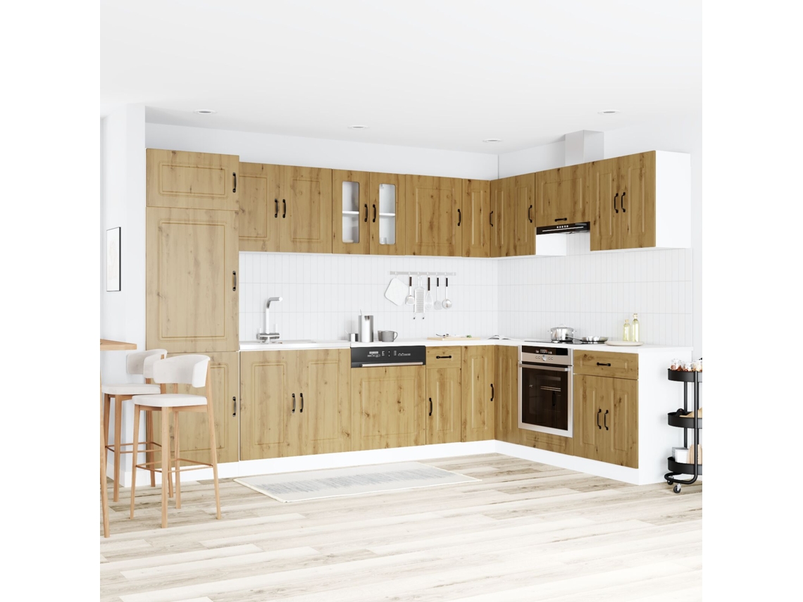 Gabinete De Cocina Kalmar Con Lavabo Doble En Madera De Roble Artesanal