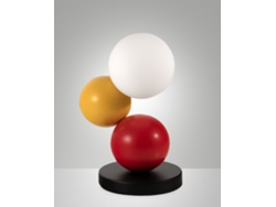 Lámpara de mesa Micky de 23 cm en metal, madera y vidrio soplado, color amarillo/rojo/negro, ajuste de luz táctil, fuente de alimentación G9 de 20 W incluida - Micky
