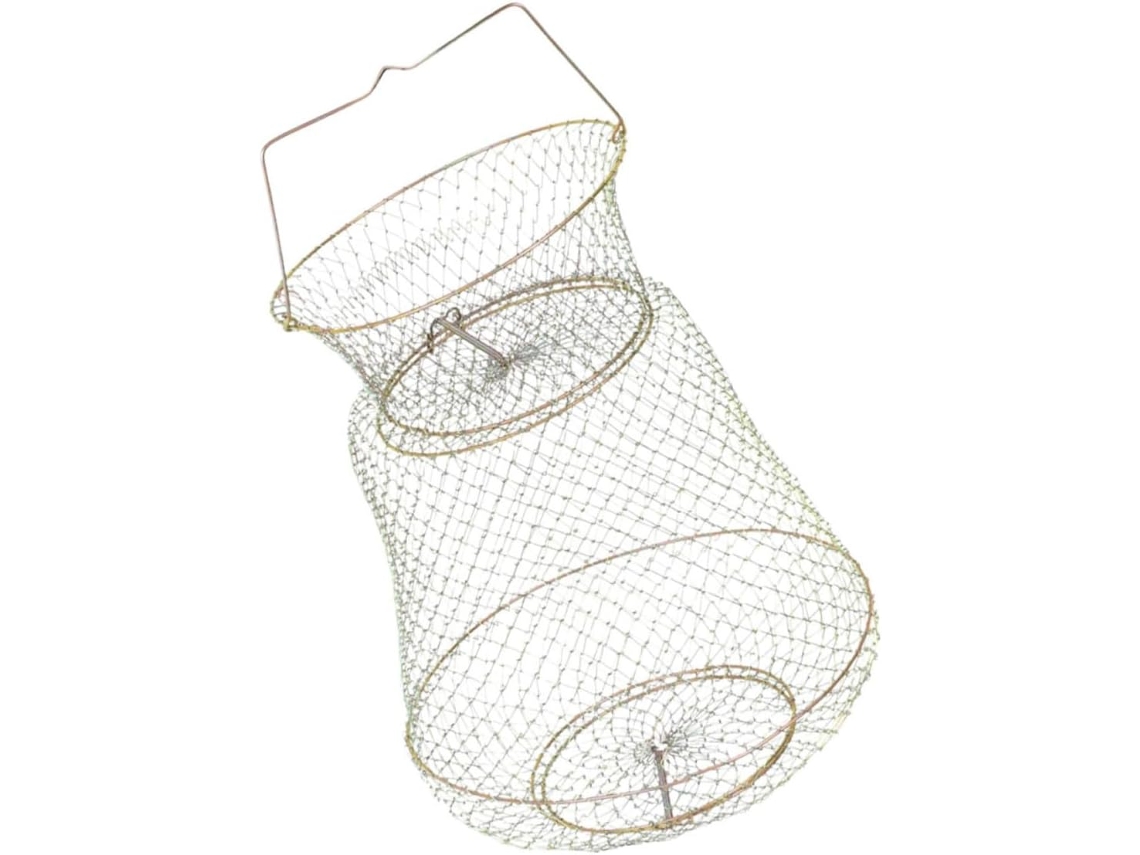 Cesta Redonda De Hierro Para Pescado Con Bordes Lisos, Jaula Portátil Plateada Para Cangrejos.