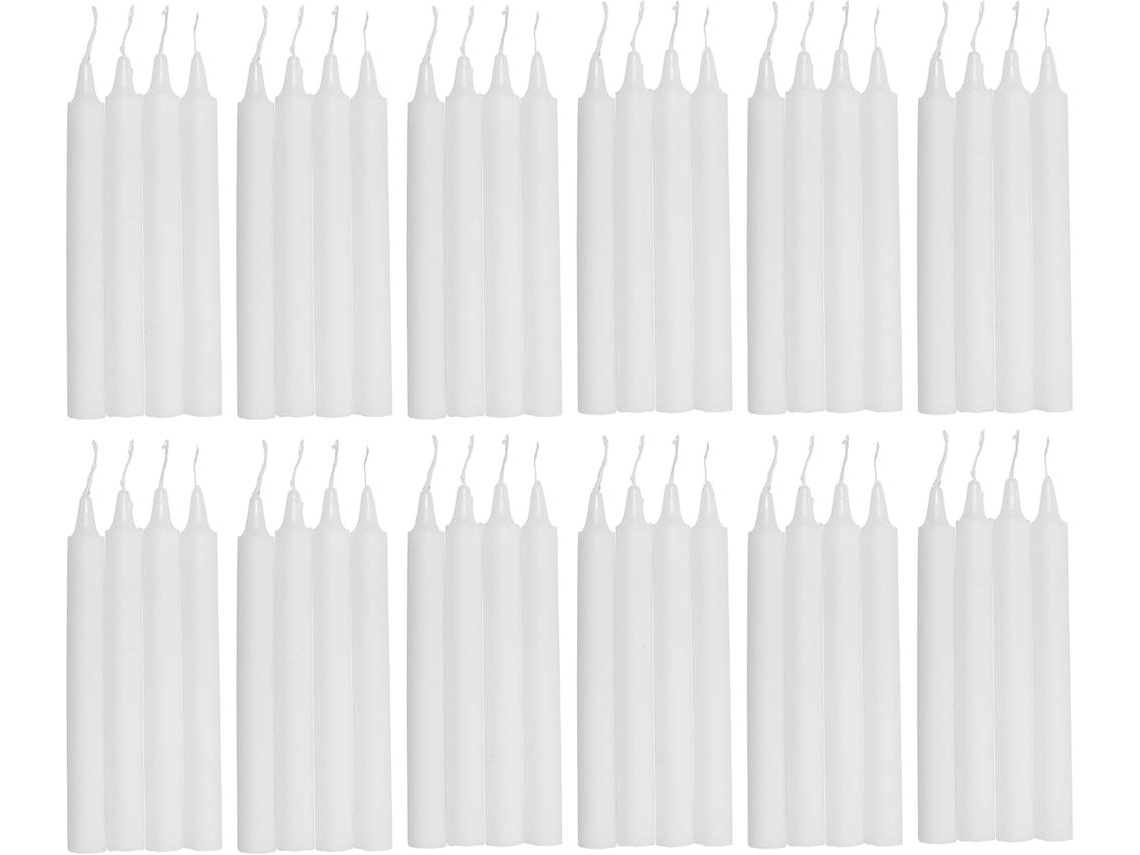 COM-FORT HOUSE- Vela de mesa Blanca - Pack velas de 48 Unidades - Velas Decorativas Sin Perfume - Velas para tu Hogar