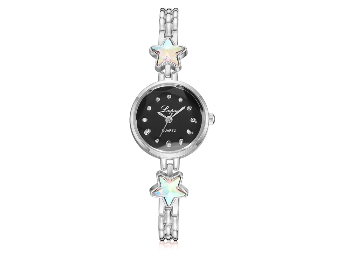 Reloj De Pulsera Para Mujer Lvpai Con Estrella De Cinco Puntas, Cuarzo, Elegante, Plateado Y Negro.