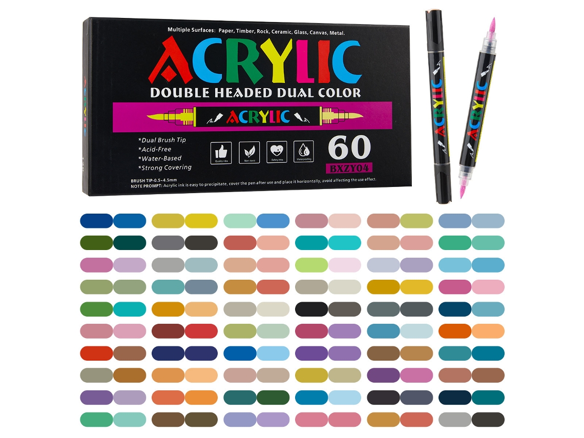 Bolígrafo de dibujo de doble punta para estudiantes, rotuladores de tinta acrílica de punta suave Gertiz (60 unidades/120 colores)