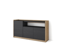Aparador de comedor, 156x37x80cm, 3 puertas, armario de almacenamiento, negro y roble.