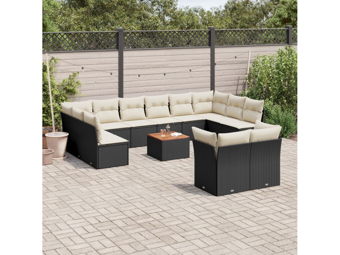 Conjunto de sofá de jardín de 13 piezas con cojines de mimbre sintético negro, Dkd Home Decor
