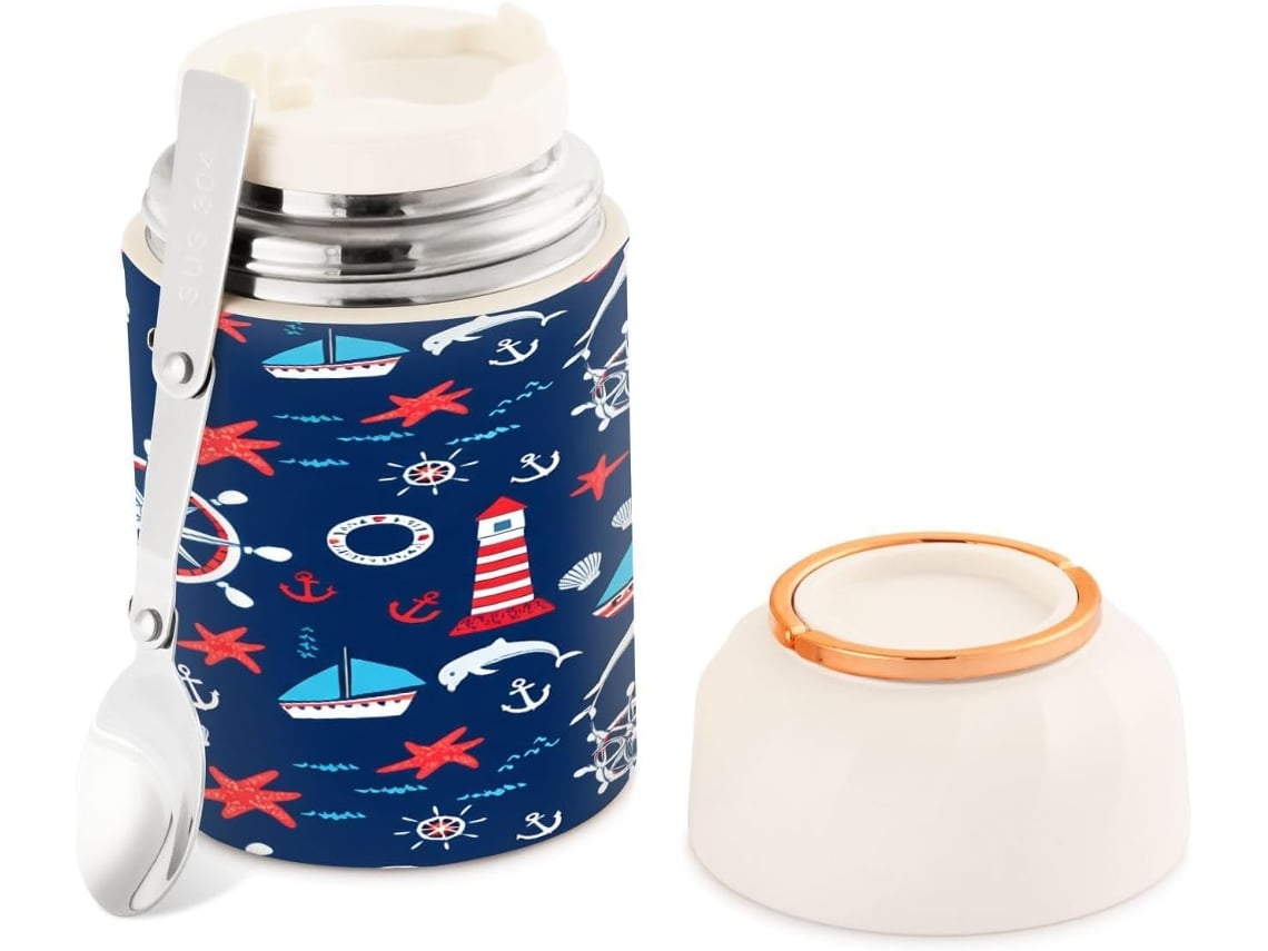 Tarro Térmico De Acero Inoxidable Doble Pared Y Boca Ancha Anchor Lighthouse 500 Ml Con Cuchara Grado Ali...