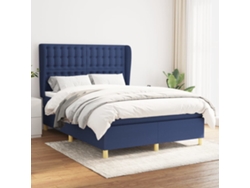 Cama Box Spring Con Colchón Tela Azul 140x190 Cm