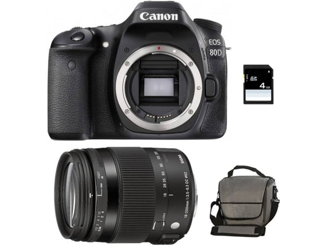 Kit Cámara Réflex CANON EOS 80D + Sigma 18-200 OS HSM + Bolsa + SD 4Go