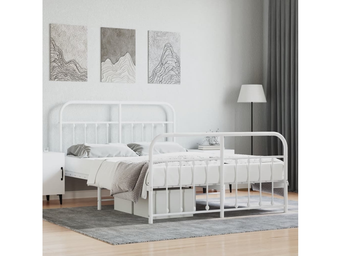 Estructura Cama Sin Colchón Con Estribo Metal Blanco 140x190 Cm