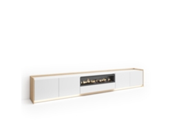 Mueble Tv, Televisión, 310x37x50cm, Para Tv Hasta 80", Chimenea Eléctrica, Led, Blanco Y Roble Soft