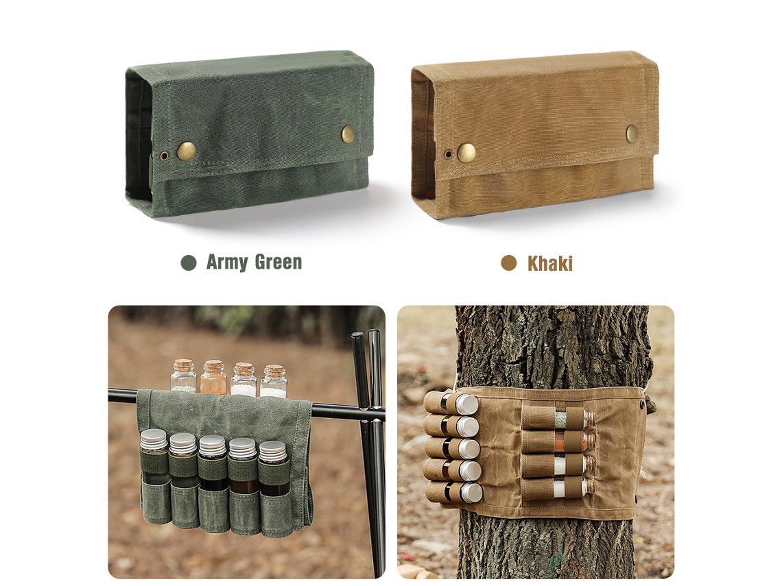 Bolsa Portátil De Armazenamento Para Frascos De Condimentos De Lona Com 9 Frascos Para Camping E Churrasco