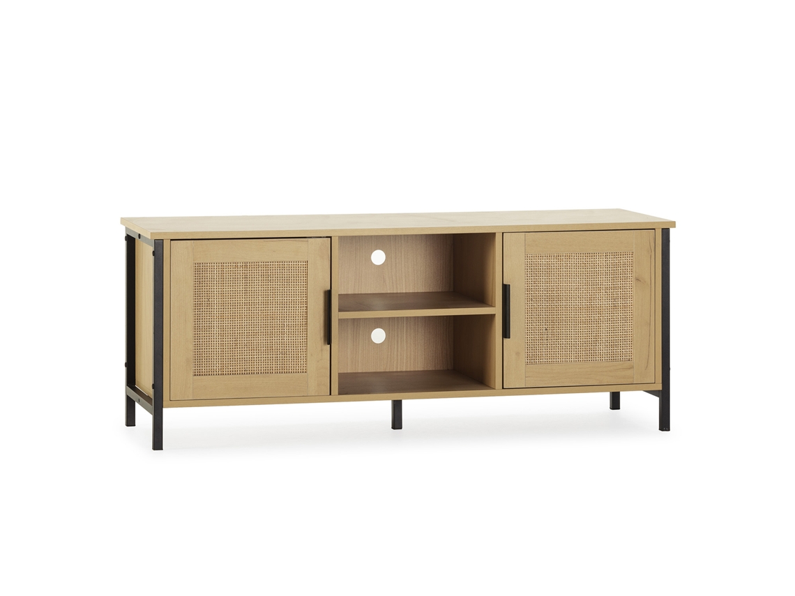 Mueble TV Cruz 2 Puertas Color Roble con ratán Natural 120 cm VS VENTA-STOCK