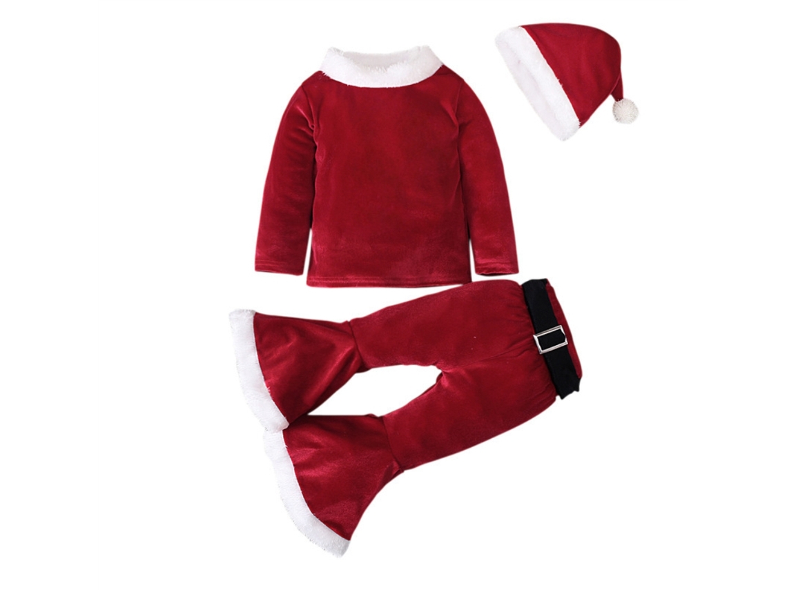 Yncm-conjunto De Ropa Navideña Para Niños 4 Piezas Traje De Santa Claus Manga Larga Velvet Pantalón Campana 2-5 Años
