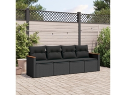 Conjunto de sofá de jardín de 4 piezas con cojines, mimbre sintético negro, Dkd Home Decor