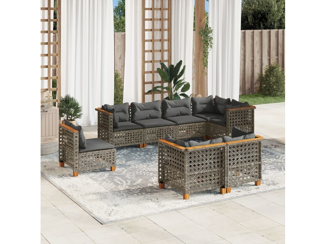 Conjunto de sofá de jardín de 8 piezas con cojines, ratán gris, DKD Home Decor