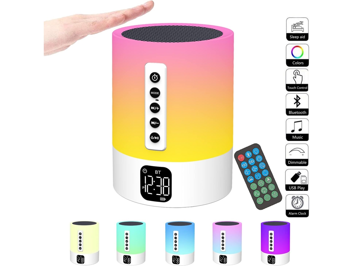 Altavoz Bluetooth multifuncional, el mejor regalo para los amantes del diseño moderno, con despertador, sensor táctil, luz LED y súper iluminación.