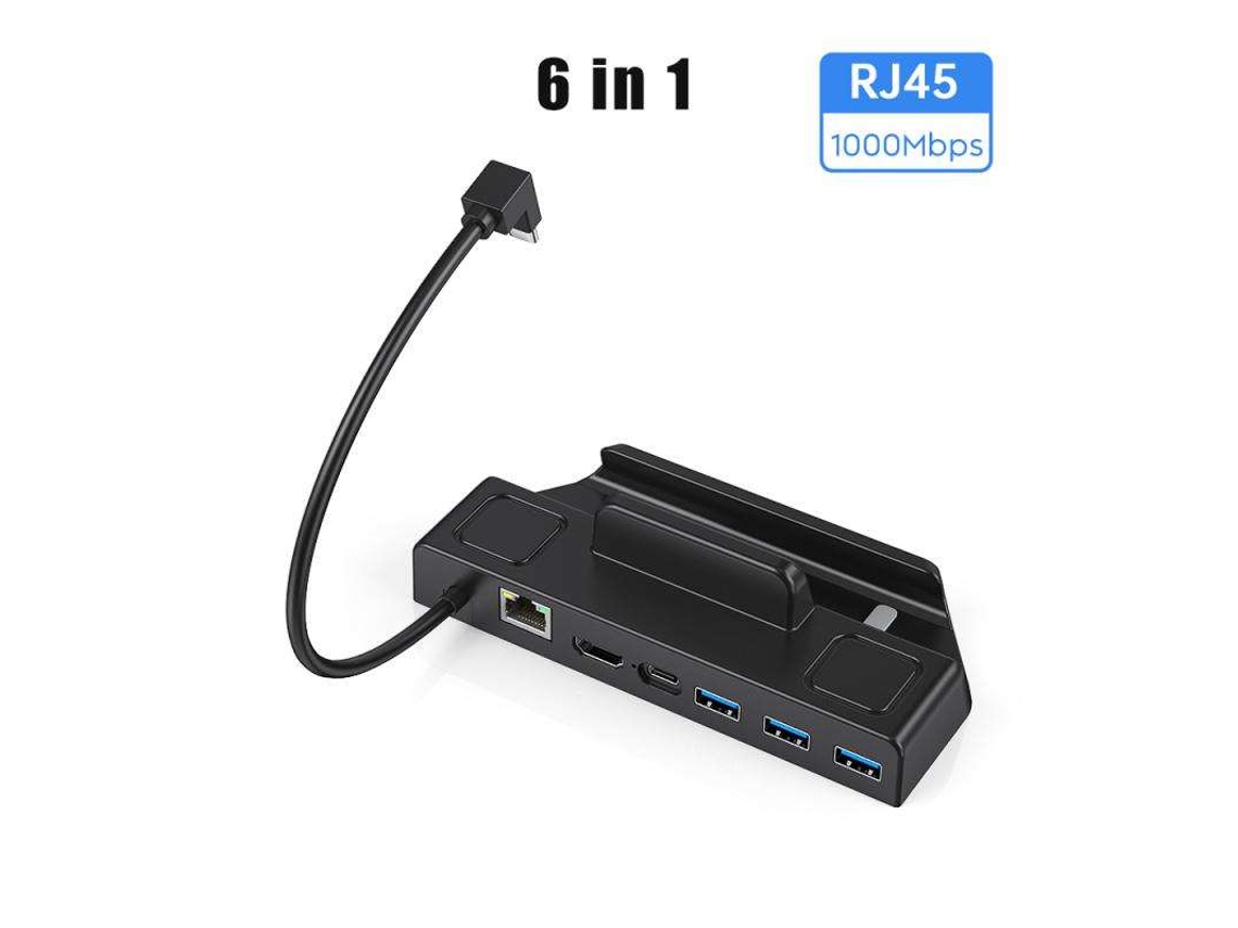 Estación de acoplamiento 6 en 1 Bestvite compatible con USB C a RJ45 Ethernet 4K 60 Hz compatible con HDMI Vapor Dec Black