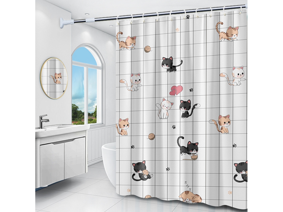 Cortina De Ducha Impermeable Y Antimoho Con Ganchos, Gato/150 X 180 Cm Gertiz