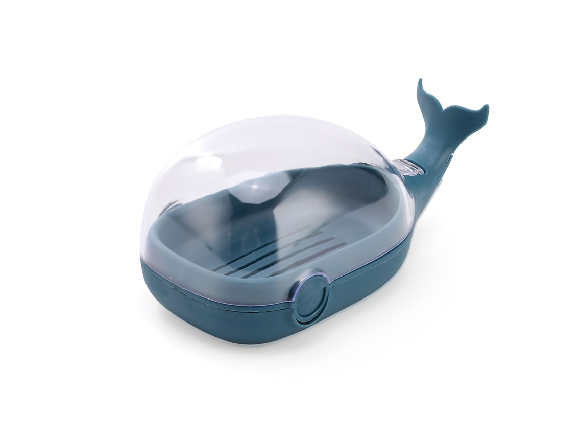 Jabonera Con Tapa Giratoria, Con Forma De Ballena, Resistente Al Agua Y Con Drenaje, De Pp Azul.