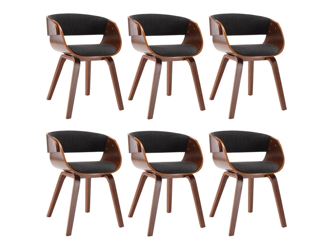 Juego de 6 sillas de comedor, madera curvada y tela gris, EXCLUSIVA MAISON