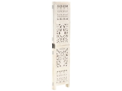 Biombo | Mampara de 3 paneles esculpida a mano de 120 x 165 cm en madera maciza de mango blanca Wsd894917 Lovely Home