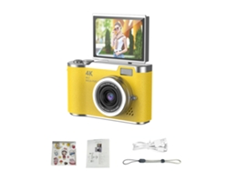 Cámara digital 4K de 48 MP para niños, enfoque automático, pantalla de 2,4 pulgadas y rotación de 180° MDUG (amarilla, 64 GB)