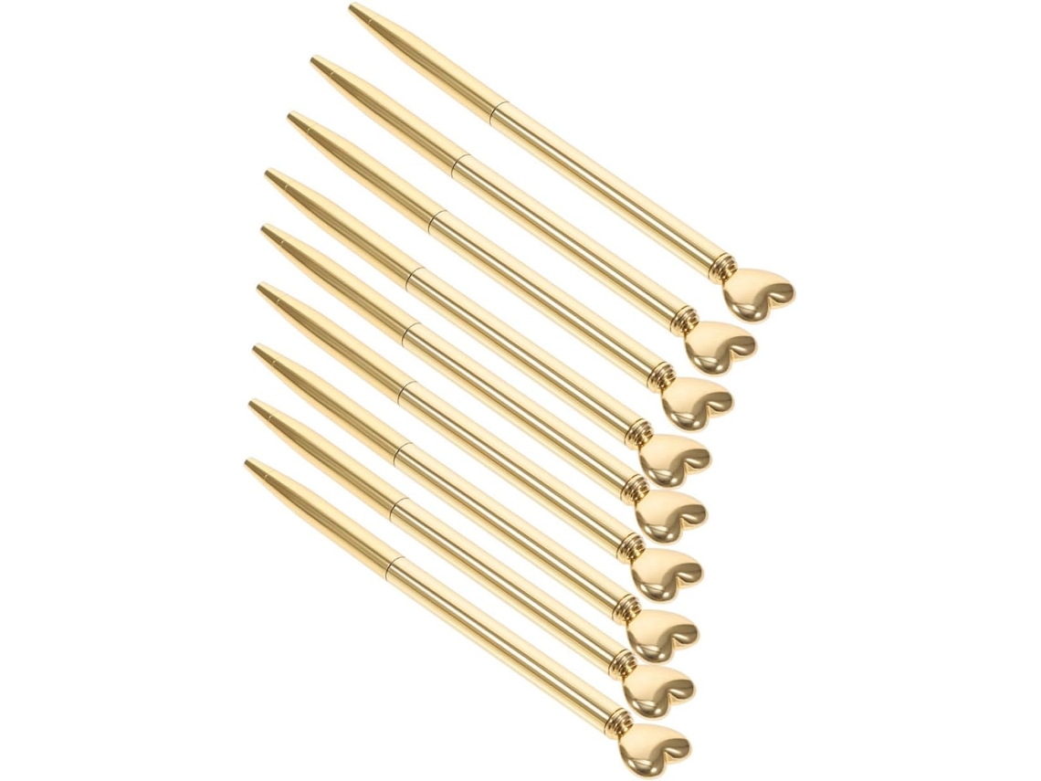 Juego De 9 Bolígrafos Retráctiles De Metal Dorado Con Forma De Corazón.