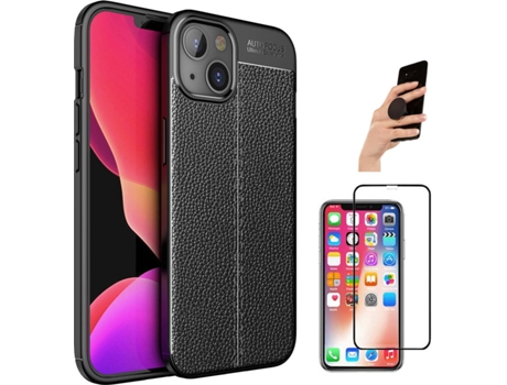 Carcasa + Protector + Popsocket iPhone 13 Mini Rugged Leather Negro
