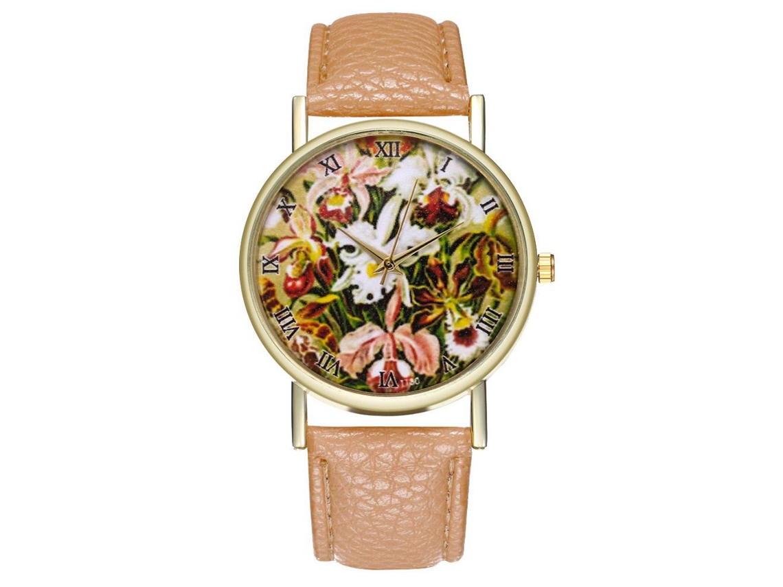 Reloj De Pulsera Hombre De Moda Con Correa De Pu Dial Redondo Display Analógico Cuarzo Beige