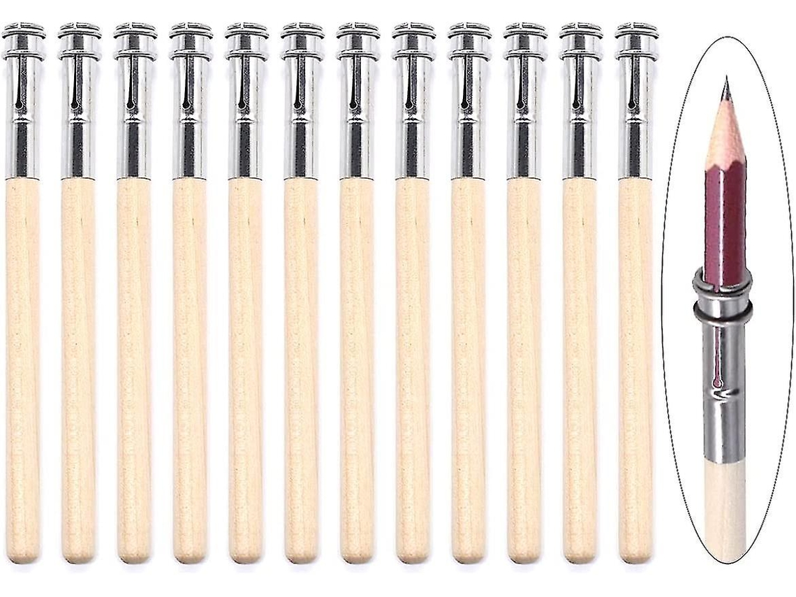 Portalápices extensible ajustable para dibujar y bocetar, madera natural, 12 unidades